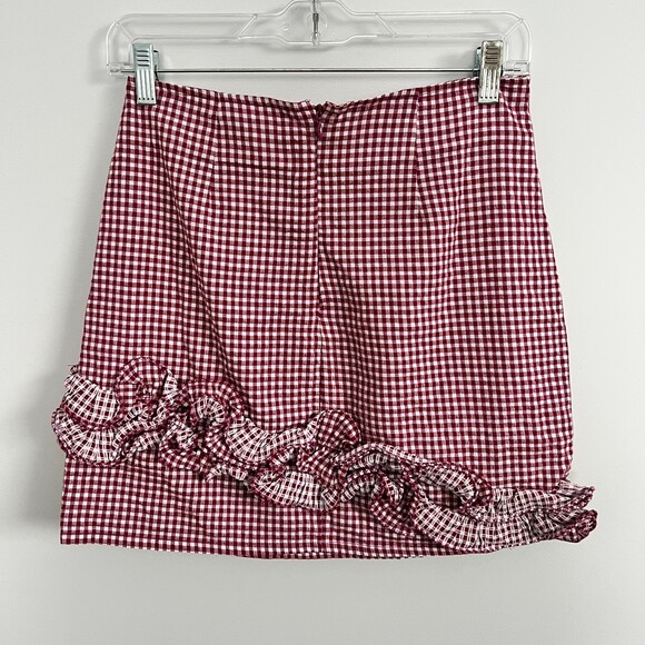 Lovers + Friends Ballard Gingham Plaid Ruffle Mini Skirt Sz XS - Picture 3 of 8